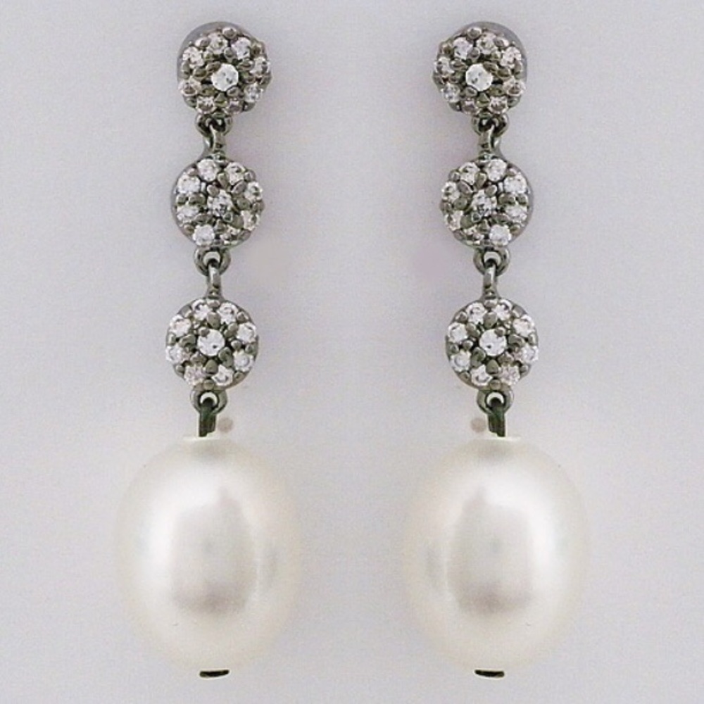 Vintage Style CZ & Pearl Drop Earrings